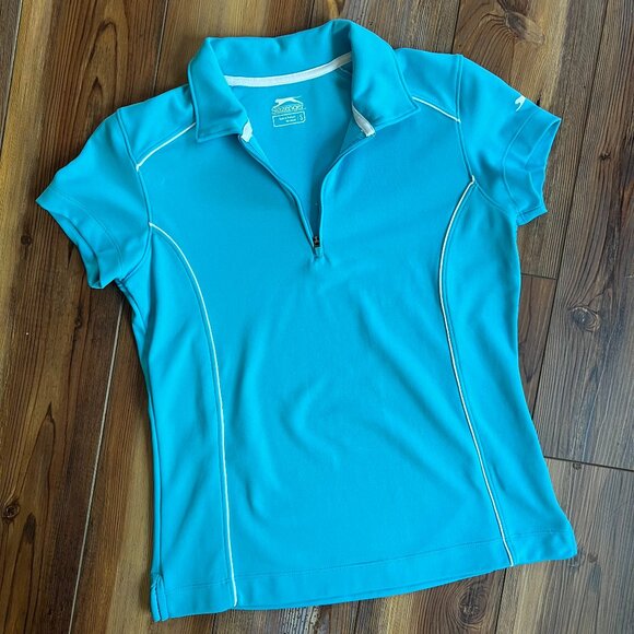 Slazenger Women’s Turquoise Blue Golf Polo with White Piping Short Sleeve Size S - Picture 1 of 10